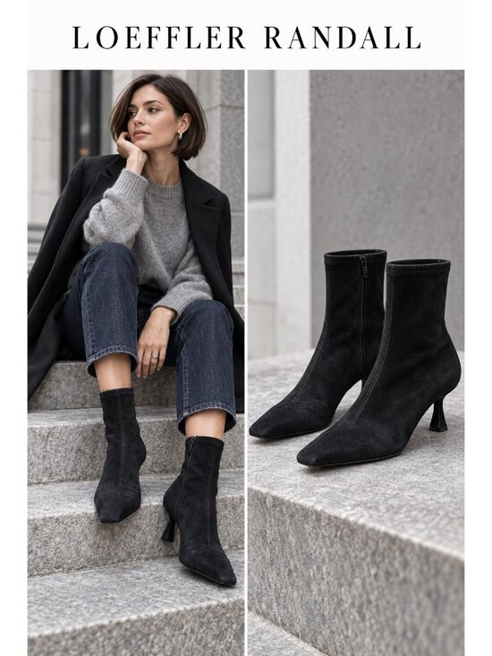 Loeffler Randall Shoes - Loeffler Randall Black Genuine Suede Sock Ankle Boots Kitten Heel Size 7B